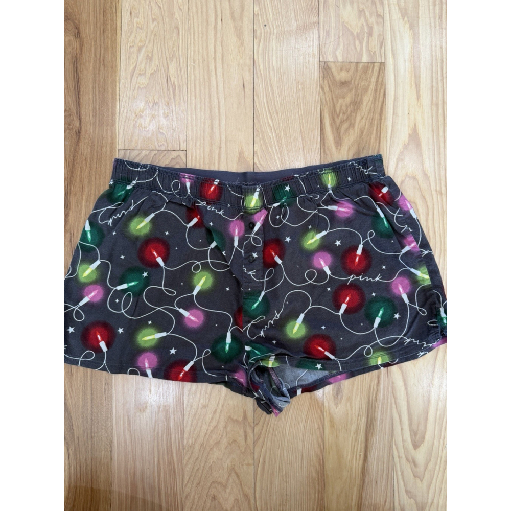 Victoria’s Secret PINK Foldover Sleep Boxy Shorts Christmas Holiday Lights Large